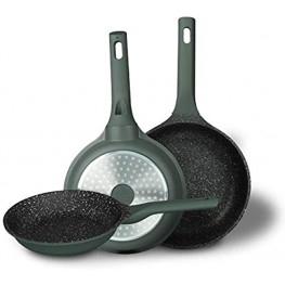 Chef's Star Nonstick Frying Pan Set Die Cast Aluminum Cookware with Silicon Handles 3 Piece Skillet Set 8 9 and 11 Inches Green