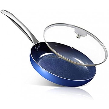 MICHELANGELO 8 Nonstick Frying Pan with Lid Diamond Small Frying Pan Blue Color Diamond Fry Pan 8 Inch Small Skillt Nonstick 8 Inch Skillet with Glass Lid