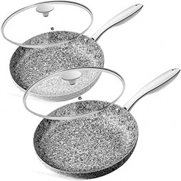 MICHELANGELO Frying Pan Set with Lid 8" & 10" Granite Frying Pan Set with 100% APEO & PFOA-Free Stone Non Stick Coating Granite Skillet Set with Lid Nonstick Frying Pans 2 Piece 8"+10"