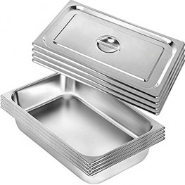 VEVOR 4 Pack Steam Table Pans 20.9 x 12.8 x 3.9 Inch Deep Steam Table Pan Full Size 13L Deep Food Container Stainless Steel Oven Tray Hotel Pans Anti-Jam Steam Table Food Pan