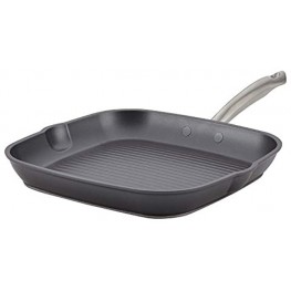 Anolon Accolade Hard Anodized Nonstick Square Griddle Pan Grill with Spouts 11 Inch Dark Gray 11 Inch Moonstone