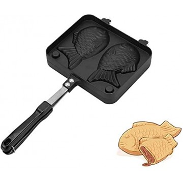 Fish Shaped Waffle Maker Takoyaki Pan Non‑Stick Waffle Pan Bakeware Fish Taiyaki Pan Cake Maker Portable Stainless Steel Cake Pans Quick Heat Transfer & No-Waiting Meanwhile Bake Two Fish