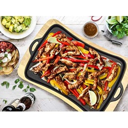 Jim Beam Cast Iron Fajita Pan with Wooden Trivet Pre-Seasoned Ideal for Barbecuing and Camping Large Black