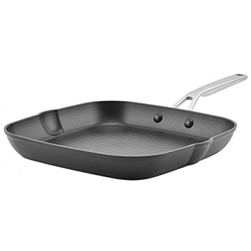KitchenAid Hard Anodized Induction Nonstick Square Grill Pan Griddle with Pouring Spouts 11.25 Inch Matte Black