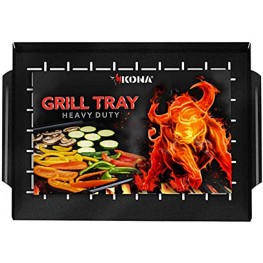 KONA Grill Tray Heavy Duty BBQ Grilling Pan Will Never Warp & Enameled For Easier Cleaning BBQ Accessory For Fish Vegetables Kabobs 16x12 x1 inch