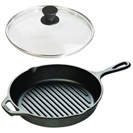 Lodge Seasoned Cast Iron Cookware Set Grill Pan with Tempered Glass Lid 10.25 Inch
