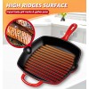 MICHELANGELO Cast Iron Grill Pan 10 Inch Cast Iron Pan with Enamel Coating Skillet Grill Pan for Stove Indoor Grill Pan for Induction Square Grill Pan Enamel Cast Iron Red