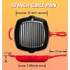 MICHELANGELO Cast Iron Grill Pan 10 Inch Cast Iron Pan with Enamel Coating Skillet Grill Pan for Stove Indoor Grill Pan for Induction Square Grill Pan Enamel Cast Iron Red