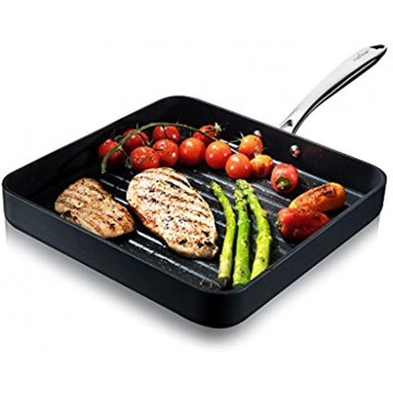 Nonstick Stove Top Grill Pan PTFE PFOA PFOS Free 11" Hard-Anodized Non stick Grill & Griddle Pan Kitchen Cookware ,High Ridges Strong Riveted Handles Dishwasher Safe NutriChef NCGRP38