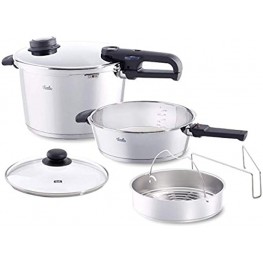 Fissler vitavit premium Pressure Cooker Set of 6 with Skillet Glass-Lid and Insert 6-Pieces Silver