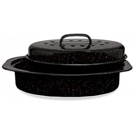Millvado Granite 13" Roasting Pan: Small Granite Oven Roaster with Lid Mini Covered Oval Roaster Pot for Small Chicken Ham Roast Vegetables Speckled Enamel Ware Cookware Roast 7 Lb Birds