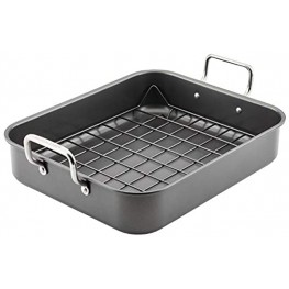 Rachael Ray Bakeware Nonstick Roaster Roasting Pan with Reversible Rack 16.5 Inch x 13.5 Inch Gray