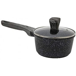 Country Kitchen Cookware Cast Aluminum Saucepan 2 Quart Non Stick Speckled Pan with Lid For Gas and Electric Stovetop Black