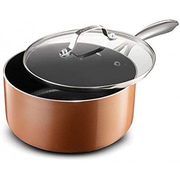 Gotham Steel Copper Cast 2.5 Quart Saucepan with Ultra Nonstick & Durable Mineral Derived & Diamond Reinforced Surface Stay Cool Handles & Tempered Glass Lid Oven & Dishwasher Safe 100% PFOA Free