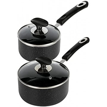 RATWIA Nonstick Saucepan Set 1 Quart and 2 Quart,Ultra Non Stick Sauce Pan Small Pot with Glass Lid ,Great for Home Kitchen Restaurant,Black