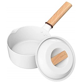 Taste plus Small Saucepan with Lid Nonstick Small Pot for Cooking,1.6 Quart Ceramic Milk Pot with Wooden Handle and Pour Spout