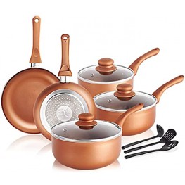 11pcs Cookware Set Ceramic Nonstick Soup Pot Milk Pot Frying Pans Set -Copper
