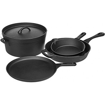 Basics Pre-Seasoned Cast Iron 5-Piece Kitchen Cookware Set Pots and Pans