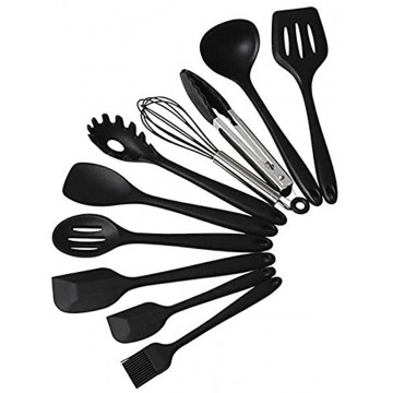 Kitchen Cooking Utensils 10 piece set Made With Heat Resistant Food Grade Silicone Kitchenware Set Non-stick Cookware set Black