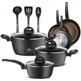 NutriChef Kitchenware Pots & Pans Kitchen Cookware Stylish Metallic Ridge-Line Pattern Non-Stick 12-Piece Set One Size Gray