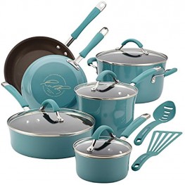 Rachael Ray Cucina Nonstick Cookware Pots and Pans Set 12 Piece Agave Blue