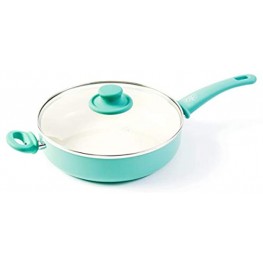 GreenLife Soft Grip Healthy Ceramic Nonstick Saute Pan with Lid 5QT Turquoise