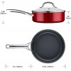 Nonstick Frying Pan with Lid 9.5 3.5qt Deep Frying Pan Dishwasher & Oven Safe Saute Pan Jumbo Cooker with Induction Base Nonstick Fry Skillet for Gas Electric Induction Cooktops Red