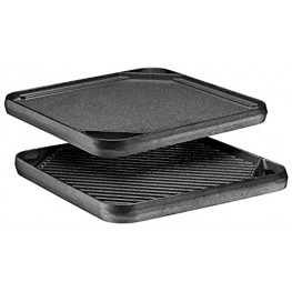 Bruntmor Gas Stovetop Pre-Seasoned Square Cast Iron Reversible Grill Griddle Pan 10 x 10" Skillet with Dual Handles Durable Frying Pan Camping Skillet Oven and Grill safe w  Grill & Smooth Side.