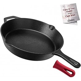 Cuisinel Cast Iron Skillet 12"-Inch Frying Pan with Assist Handle + Red Silicone Grip Cover Pre-Seasoned Oven Safe Cookware Indoor Outdoor Use Grill Stovetop Induction BBQ and Firepit Safe