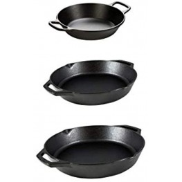 Lodge Cast Iron 3 Piece Bundle. 12 inch 10.25 inches and 8 inch Ergonomic Heat Treated and Pre-Seasoned Cast Iron Pans with Two Loop-Style Handles Made in the USA