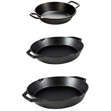 Lodge Cast Iron 3 Piece Bundle. 12 inch 10.25 inches and 8 inch Ergonomic Heat Treated and Pre-Seasoned Cast Iron Pans with Two Loop-Style Handles Made in the USA