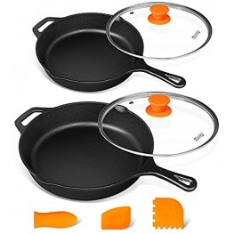 MICHELANGELO Cast Iron Skillet Set 10 Inch &12 Inch Preseasoned Cast Iron Skillets With Lid Iron Skillets for Cooking with Silicone Handle & Scrapers 10" & 12"