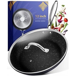 Stone Coated Nonstick Frying Pan with Lid 12 Inch Frying Pans Nonstick Pan with Lid Skillets Nonstick with Lids Non Stick Pan Cooking Pan Fry Pan Large Frying Pan Non Sticking Pan Skillet Black