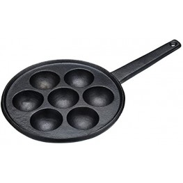KitchenCraft KCDANPAN Aebleskiver Pan with 7 Holes and Aebleskiver Recipe Cast Iron 20.5 cm Black
