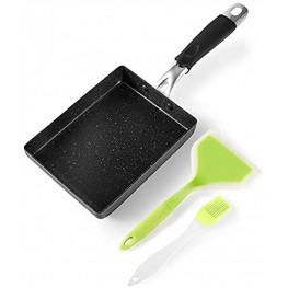 RATWIA Japanese Omelette Pan,Non-Stick Tamagoyaki Egg Pan Small Frying Pan with Anti Scalding Handle,5"x 7" Rectangle Pan with Silicone Spatula & BrushBlack