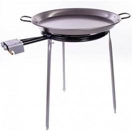 Paella Pan Polished Steel + Paella Gas Burner and Stand Set Complete Paella Kit for up to 20 Servings