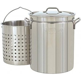 Bayou Classic 1144 1144-44-qt Stainless Stockpot with Basket 44 quarts Silver