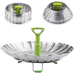 Vegetable Steamer Basket Stainless Steel Folding Steamer with Extending Removable Center Handle Insert for Veggie Seafood Cooking to Fit Various Size Pot 9 inch
