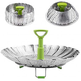 Vegetable Steamer Basket Stainless Steel Folding Steamer with Extending Removable Center Handle Insert for Veggie Seafood Cooking to Fit Various Size Pot 6.4" to 10"