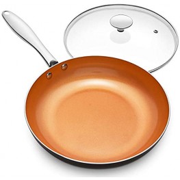 MICHELANGELO 12 Inch Frying Pan with Lid Nonstick Copper Frying Pan with Titanium Ceramic Interior Nonstick Frying Pans Nonstick Skillet with Lid Large Copper Pans Nonstick Induction Compatible