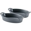 Bruntmor Set of 2 Oval Au Gratin 10 x 6 Baking Dishes Lasagna Pan Ceramic Bakeware Ideal for Creme Brulee Easy Carry Handles Nice Table Serving Dish Oven To Table 30 Oz Grey
