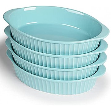 LEETOYI Porcelain Small Oval Au Gratin Pans,Set of 4 Baking Dish Set for 1 or 2 person servings Bakeware with Double Handle for Kitchen and Home Turquoise