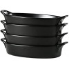 Set of 4 Oval Au Gratin 8x5 Baking Dishes Lasagna Pan Ceramic Bakeware Ideal for Crème Brulee Easy Carry Handles table Serving Dish Matte Black