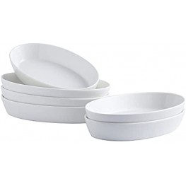 UIBCWN Set Of 6 Oval Au Gratin Baking Dishes Ceramic Matte Glaze Bakeware Set Oven Safe Roasting Grill Pan Dinner Plates for Kitchen Home White