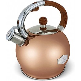 ELITRA Stove Top Whistling Fancy Tea Kettle Stainless Steel Tea Pot with Ergonomic Handle 2.7 Quart 2.6 Liter ROSE GOLD