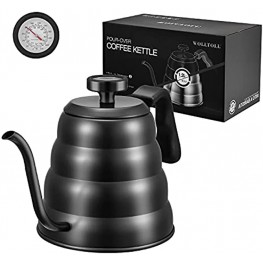 Non-stick Coating Stainless Steel Tea Coffee Kettle with Thermometer Gooseneck Thin Spout for Pour Over Coffee Pot 40oz 1.25L Stovetop & Microwave Safe