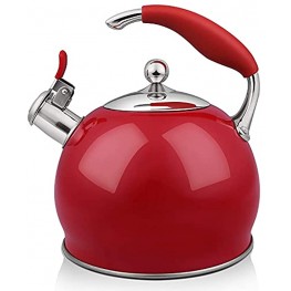 RETTBERG Teal Tea Kettle for Stove Top Whistling Tea Kettles and Teapots with Anti-Hot Silicone Handle 2.64 Quart Red