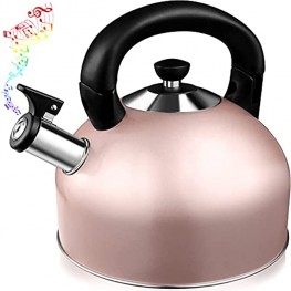 Whistling Tea Kettle Teapot 3.4 Quart Stainless Steel Tea Kettle for Stove Tops with 5 Layers Bottom Tea Kettle with Folding and Heat-insulating Handle Available to Multiple Stoves Rose Gold