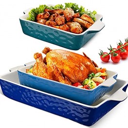 3Pack Ceramic Baking Dish for Oven Large Casserole Baking Dish with Handles Packaging Upgrade Nonstick Ceramic Bakeware for Cooking Cakes Lasagna & Gift Blue