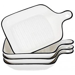 AQUIVER Small Ceramic Baking Dish Black Edge Painted Square Lasagna Pans with Single Handle Porcelain Baking & Meal Dual-Purpose Dinner Plates Set of 4